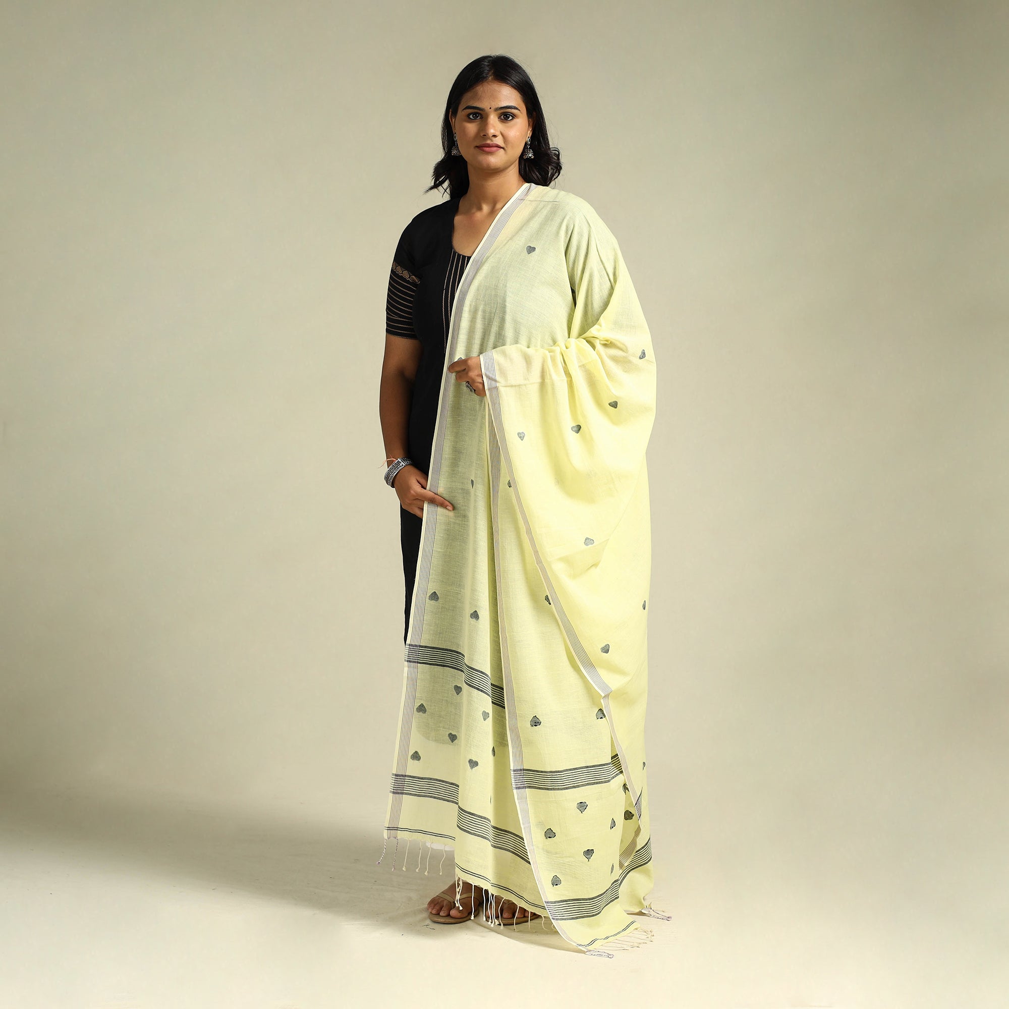 Yellow - Burdwan Jamdani Handloom Cotton 2pc Unstitched Dress Material 14