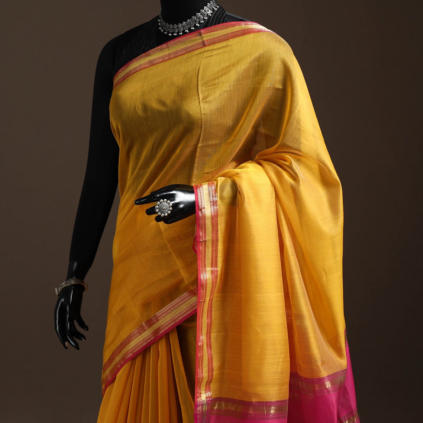Yellow - handloom maheshwari saree with zari border 46
