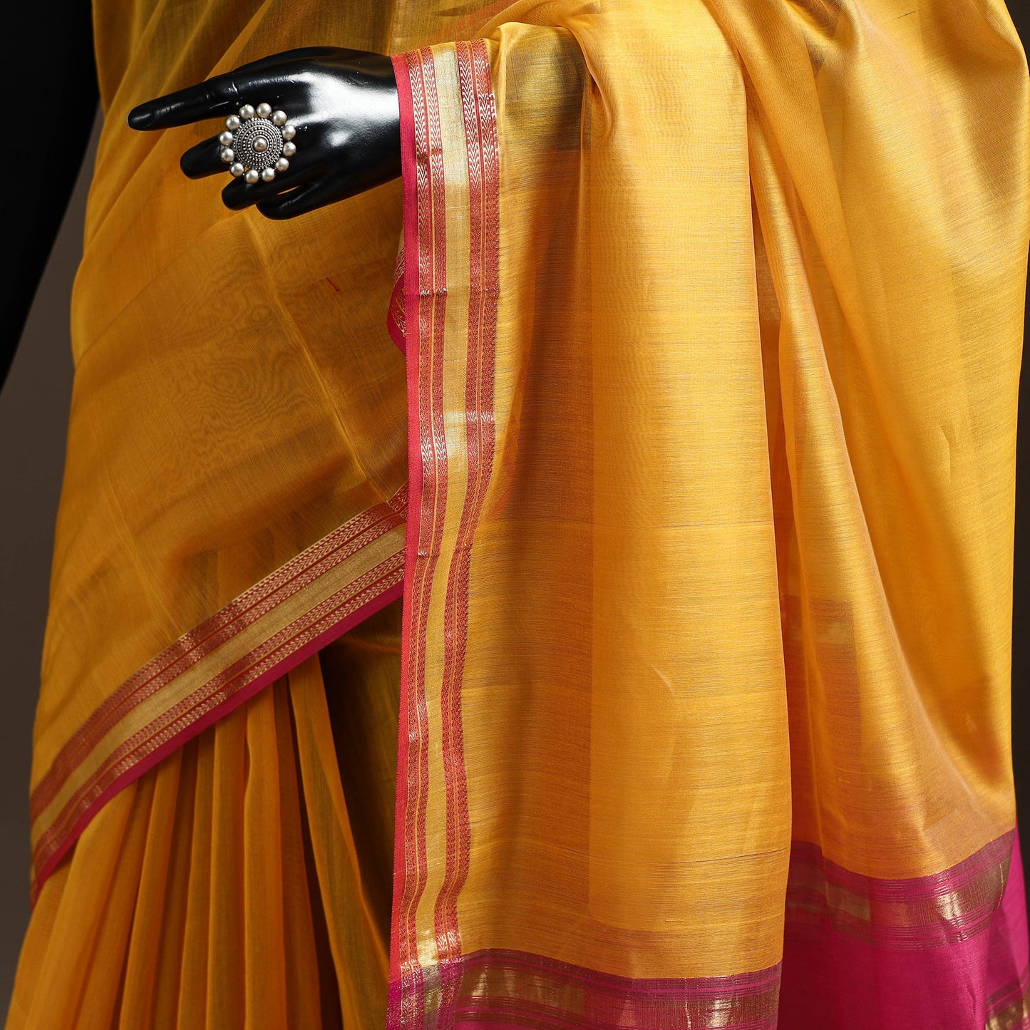 Yellow - handloom maheshwari saree with zari border 46