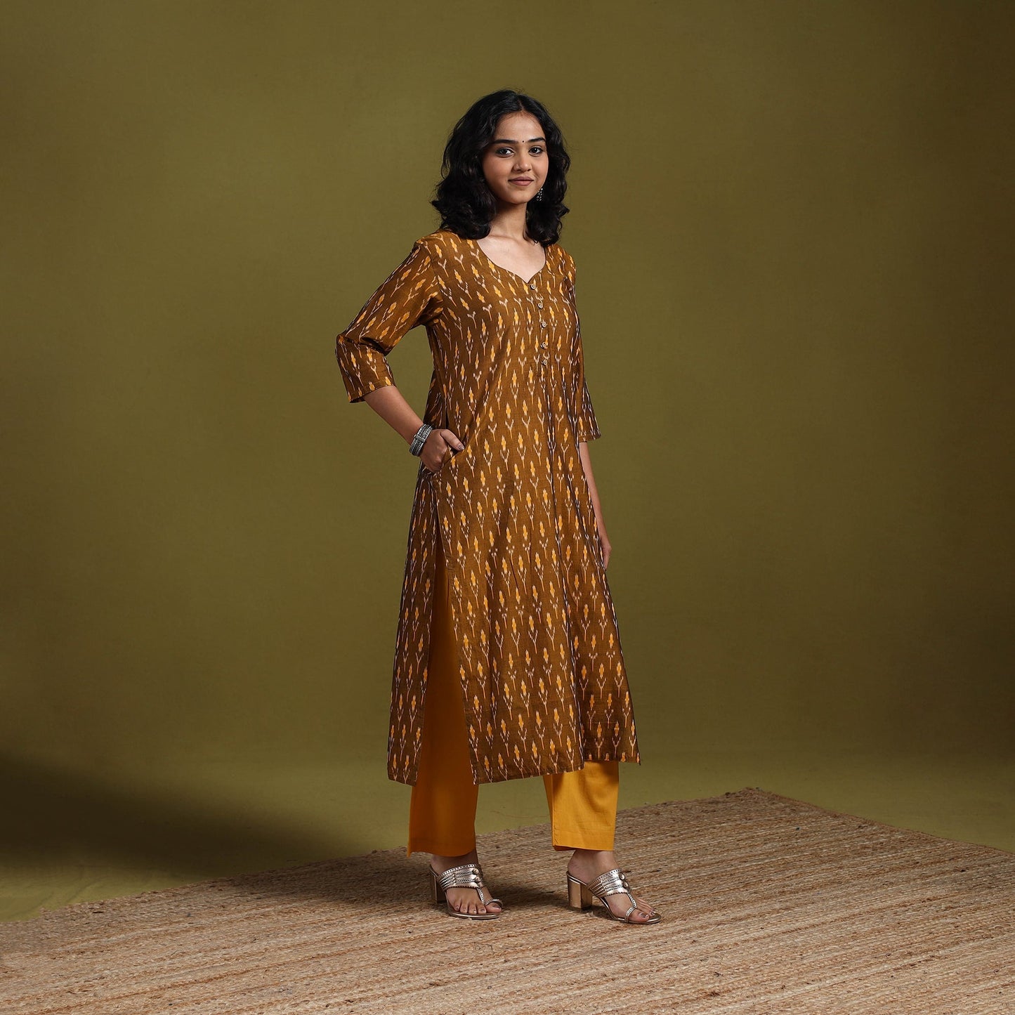 Handloom mercerised cotton straight pochampally ikat kurta