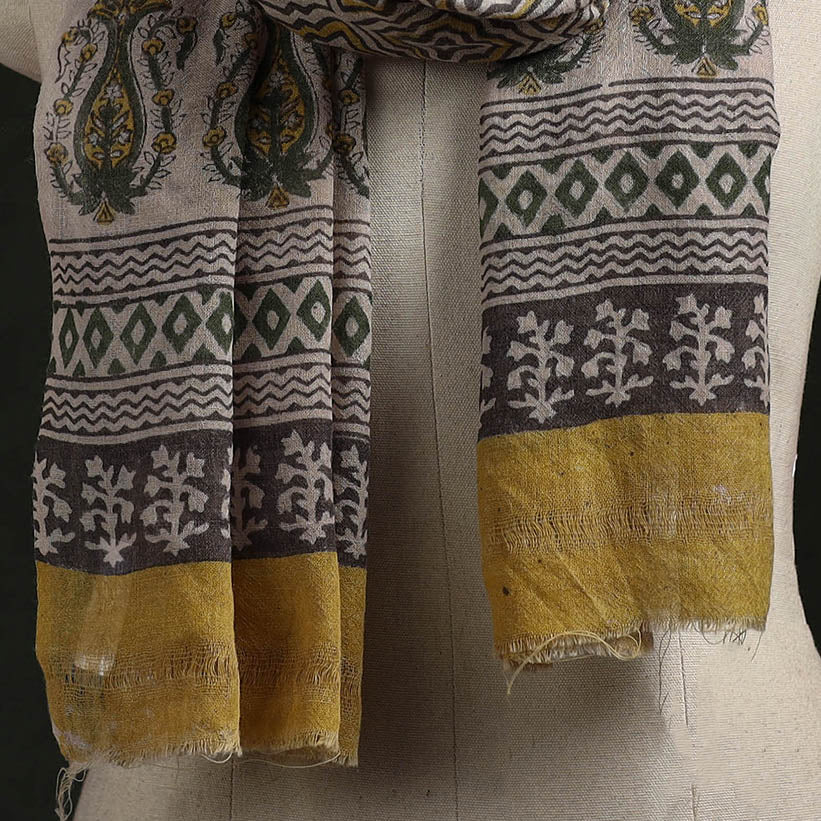 Handloom pure wool natural dyed hand block print bagru