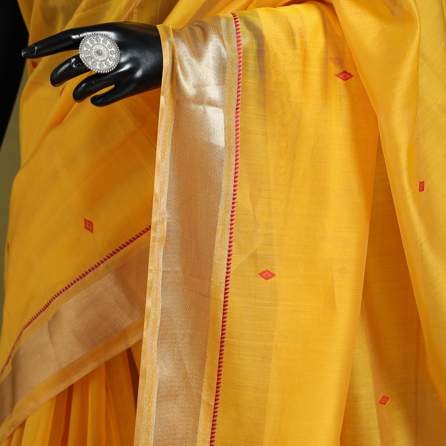 Yellow - handloom silk cotton buti maheshwari saree