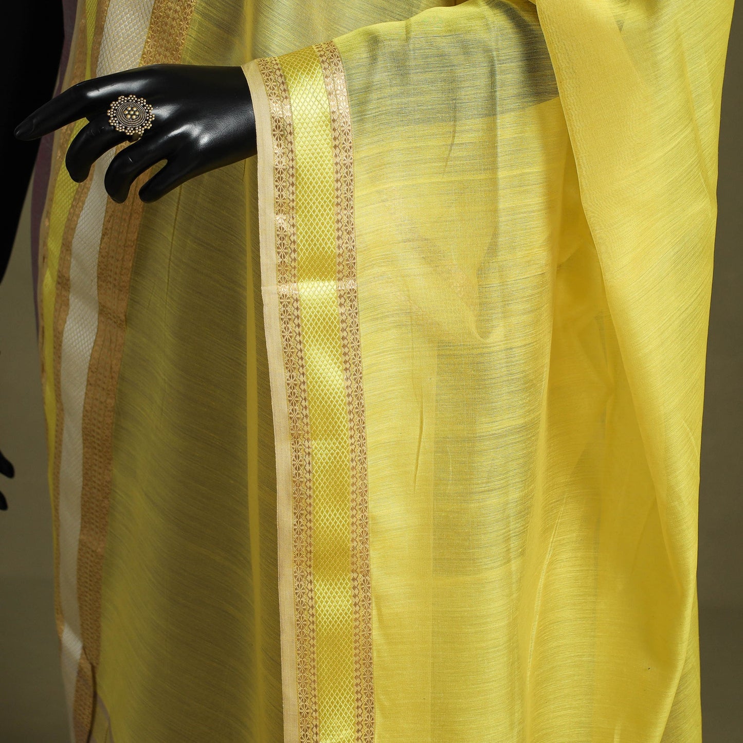 Yellow - handloom silk cotton maheshwari dupatta 08