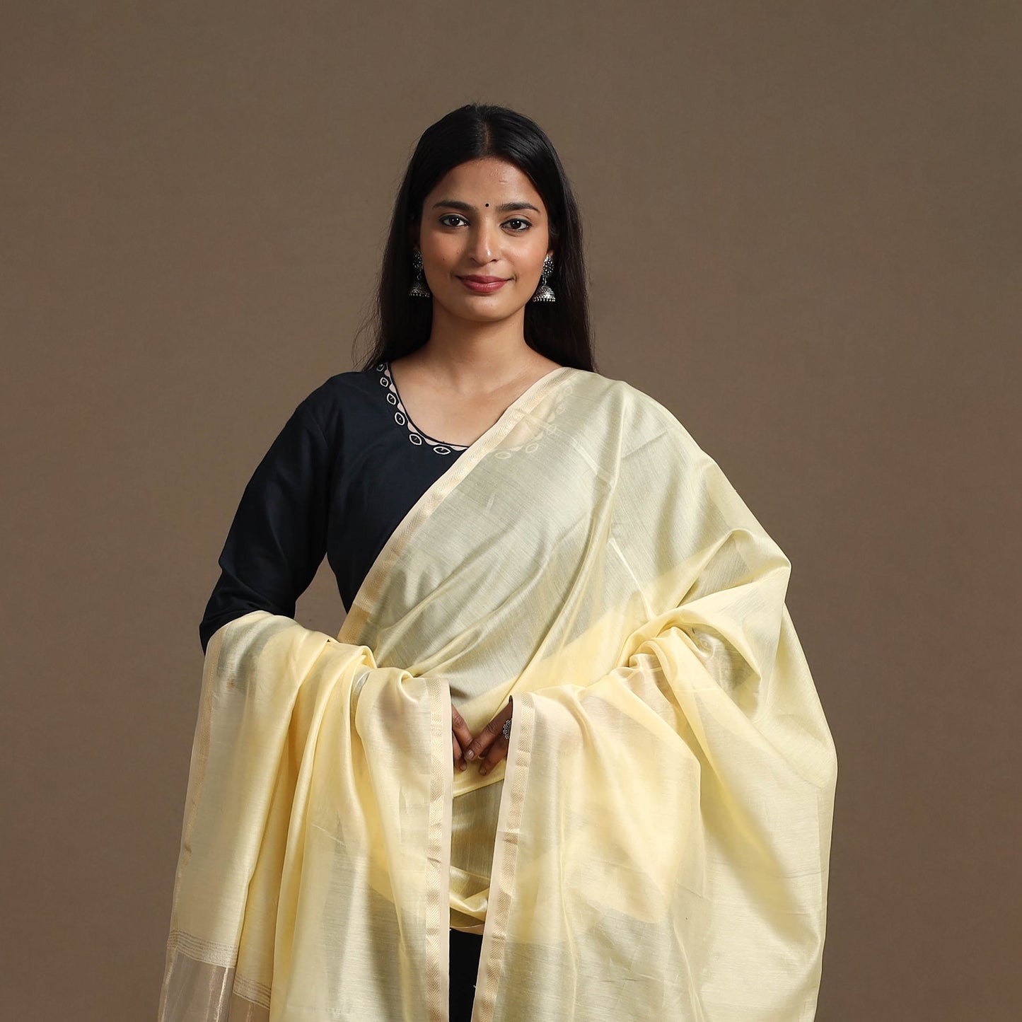 Yellow - handloom silk cotton maheshwari dupatta 08