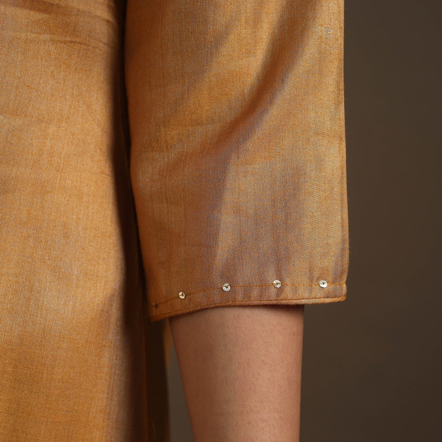 Yellow Handloom Tussar Silk Cotton A-Line Plain Kurta