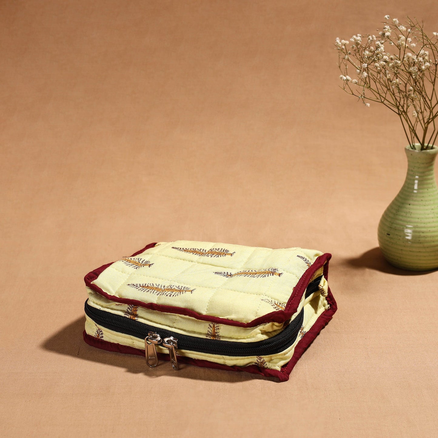 Yellow Handmade 4 Pockets Cotton Jewellery Bag
