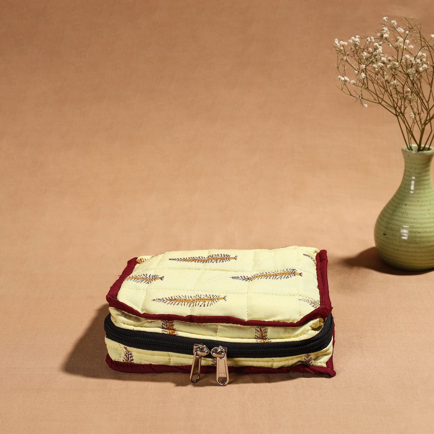 Yellow Handmade 4 Pockets Cotton Jewellery Bag