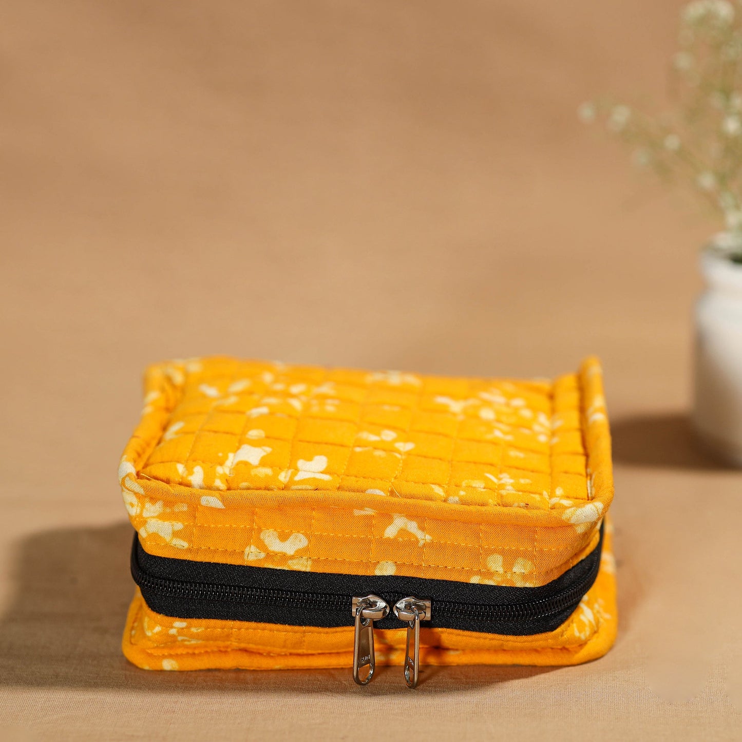 Yellow Handmade 4 Pockets Cotton Jewelry Bag 03