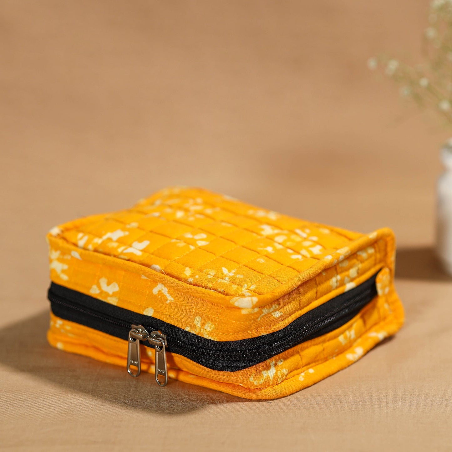 Yellow Handmade 4 Pockets Cotton Jewelry Bag 03