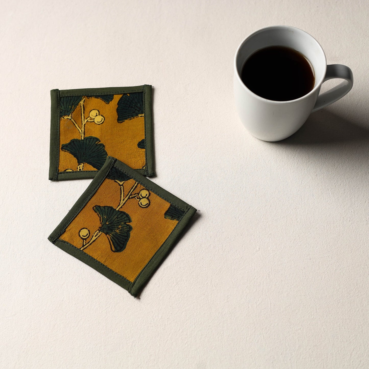 Yellow Handmade Cotton Coasters (Set of 2)