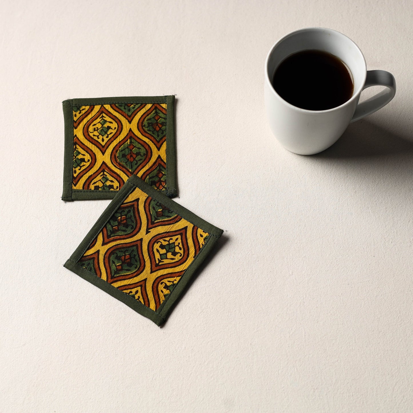 Yellow Handmade Cotton Coasters (Set of 2)
