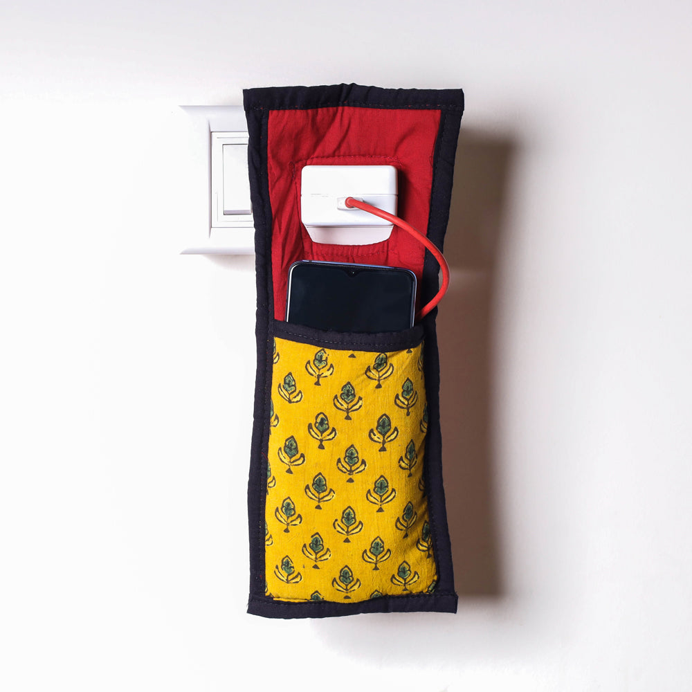 Yellow Handmade Cotton Fabric Mobile Charging Holder