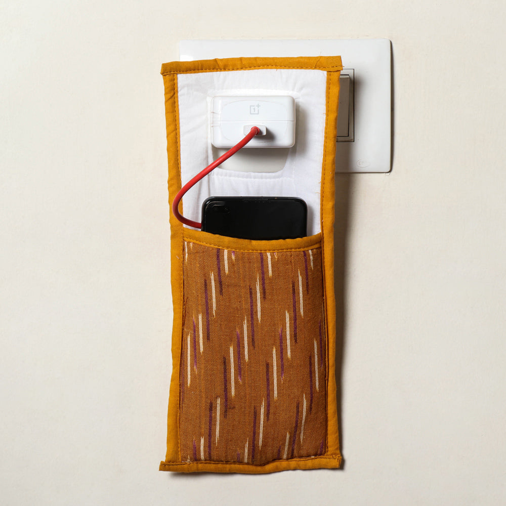 Yellow Handmade Cotton Fabric Mobile Charging Holder