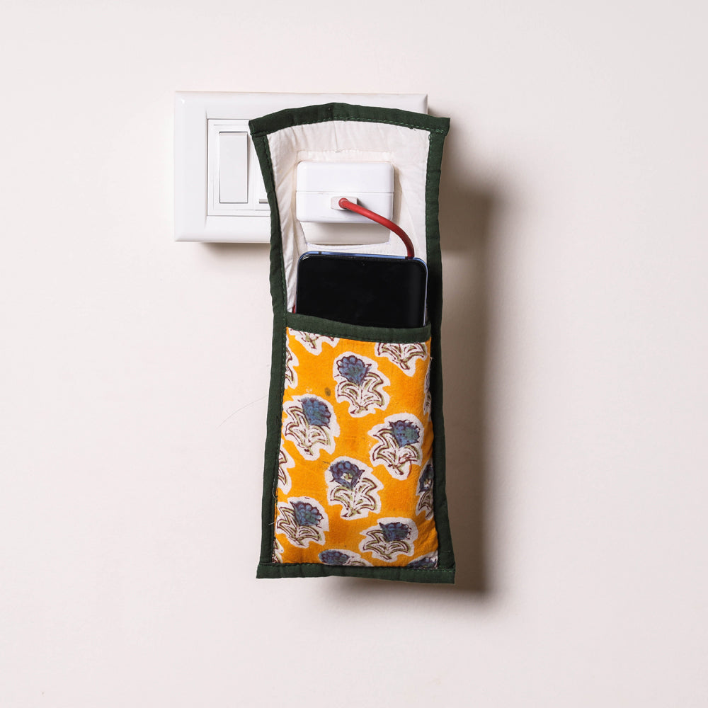 Yellow Handmade Cotton Fabric Mobile Charging Holder