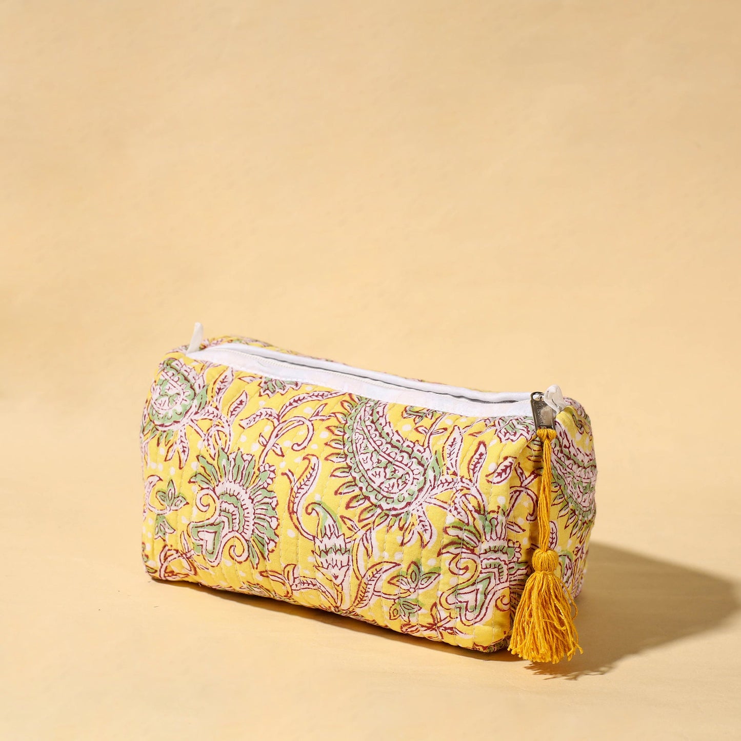 Handmade Cotton Fabric Quilted Utility Pouch With Tassel