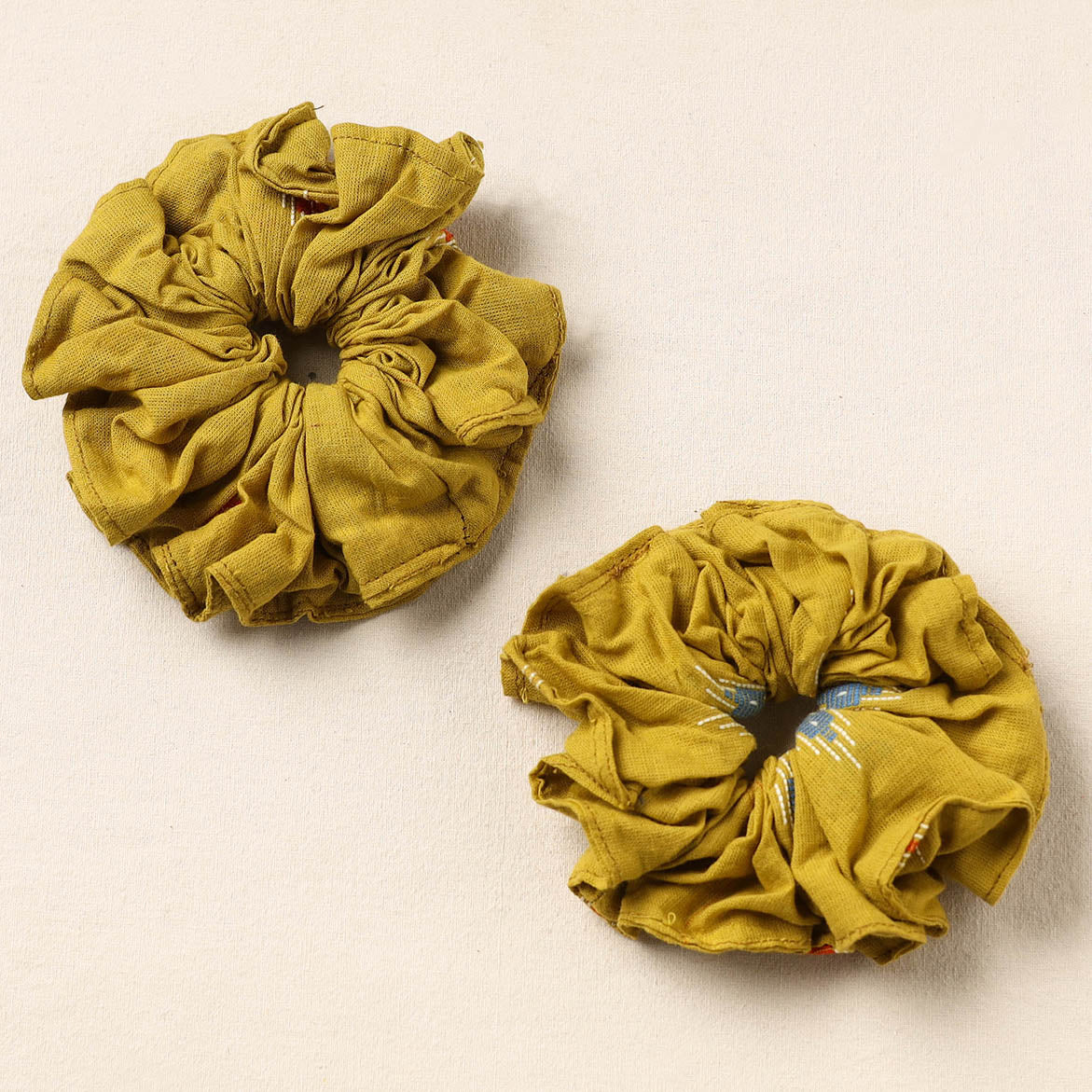 Yellow - handmade cotton rubber bands/scrunchies (set of 2)