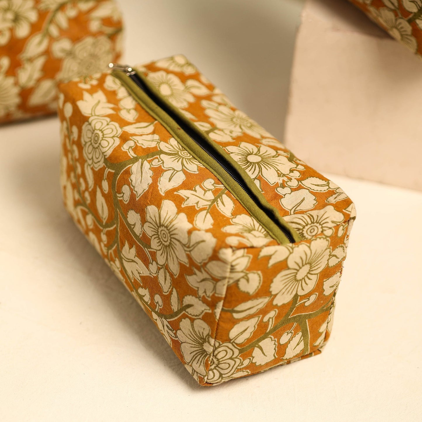 Yellow Handmade Cotton Toiletry Bags (Set of 3)