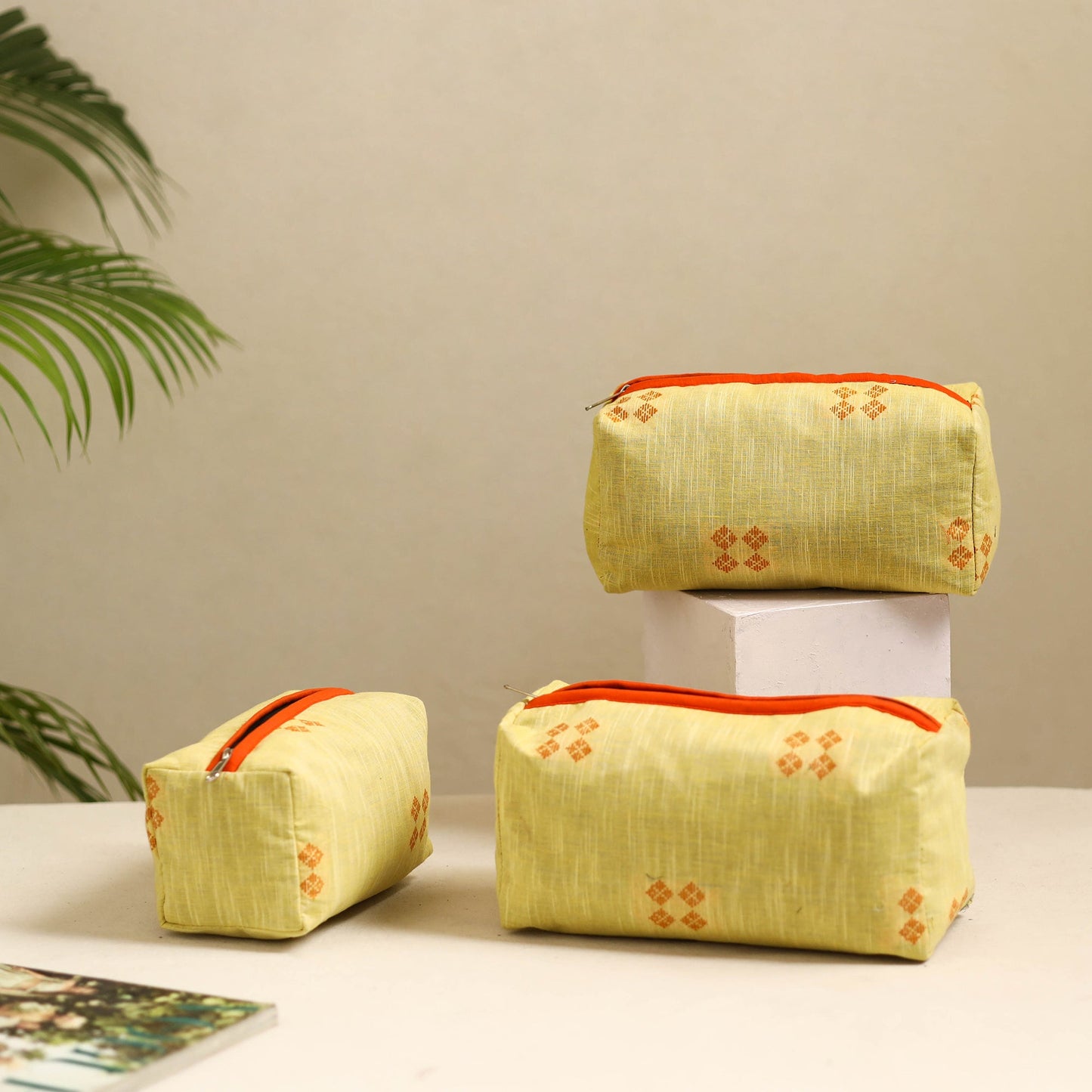 Yellow Handmade Cotton Toiletry Bags (Set of 3)