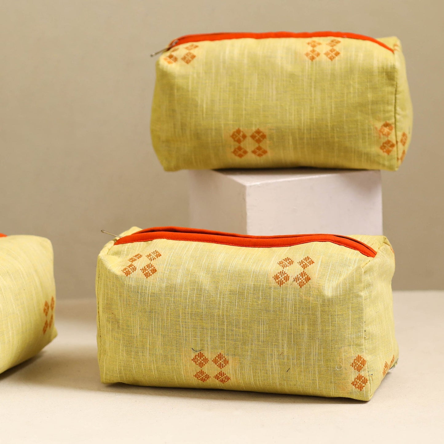 Yellow Handmade Cotton Toiletry Bags (Set of 3)