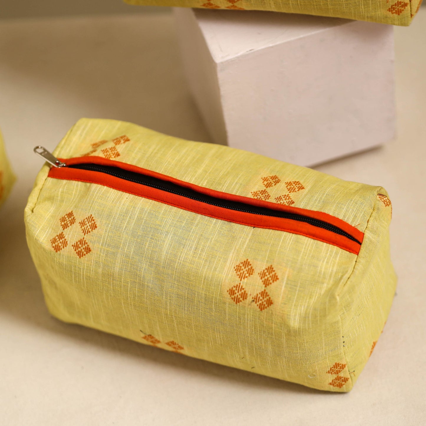Yellow Handmade Cotton Toiletry Bags (Set of 3)