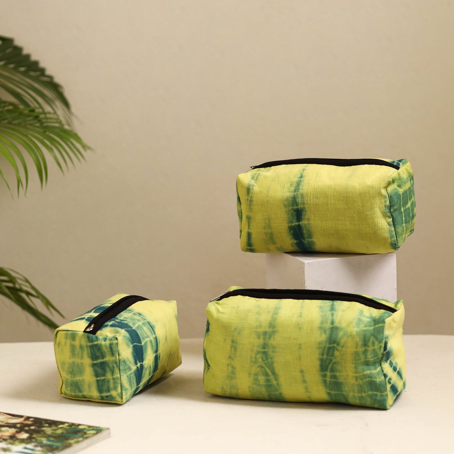 Yellow Handmade Cotton Toiletry Bags (Set of 3)