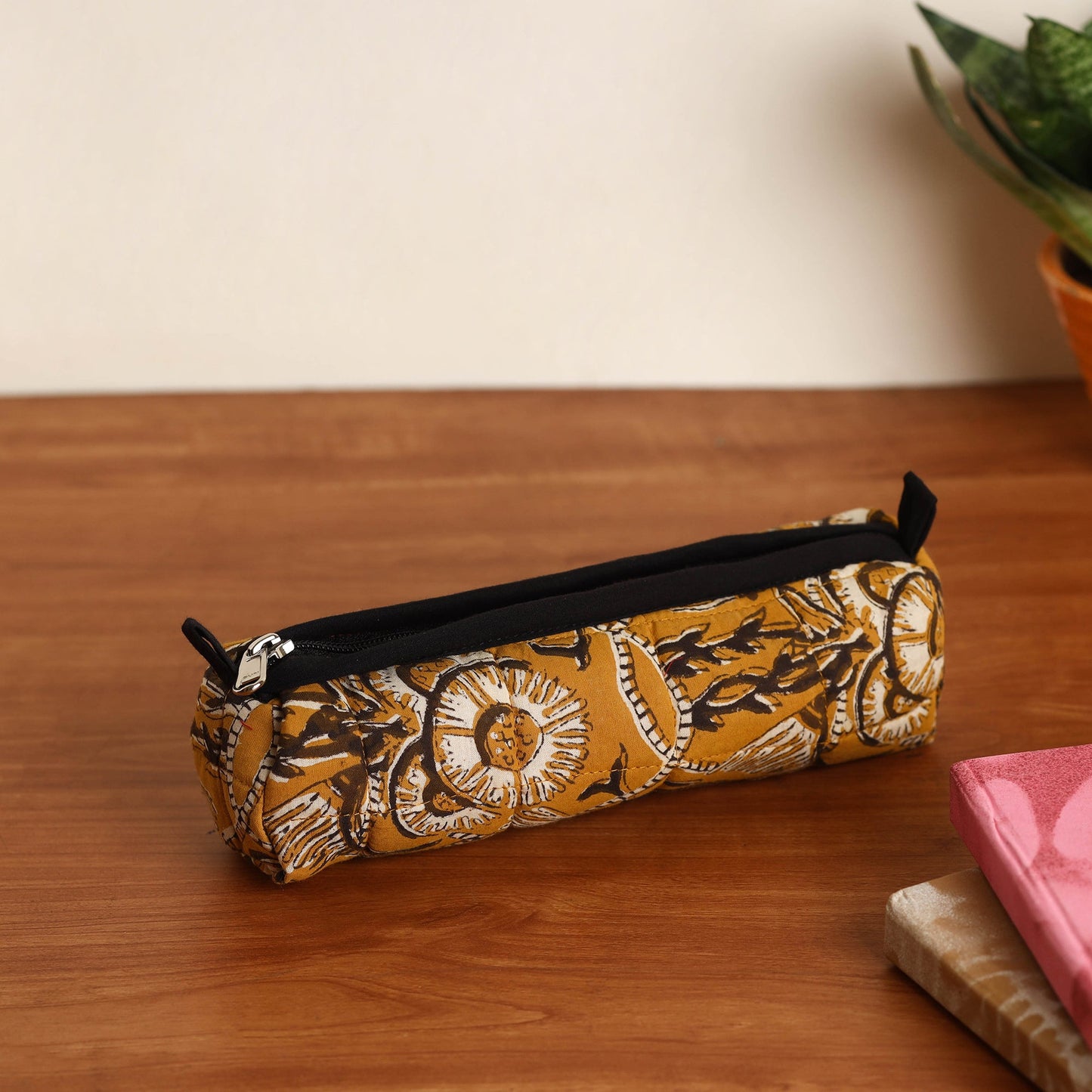 Yellow Handmade Quilted Cotton Pencil Pouch