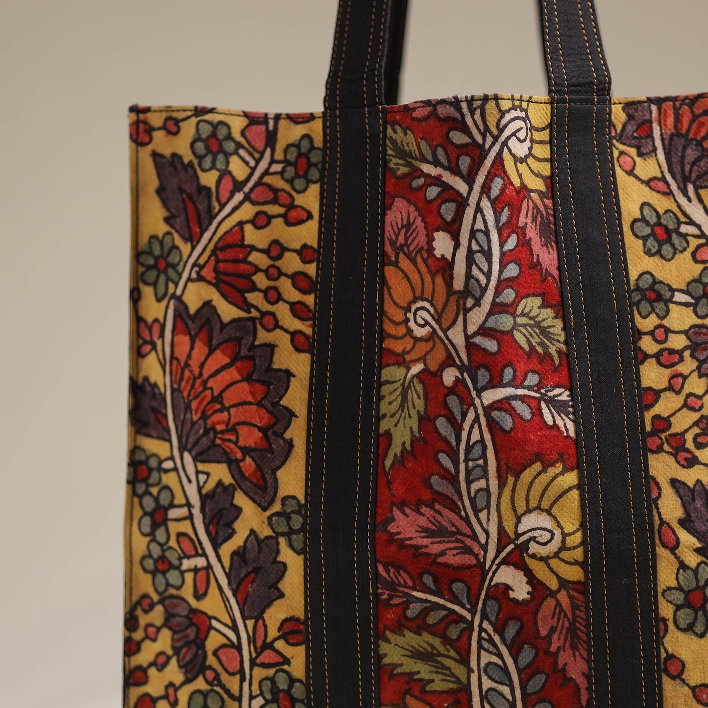 Yellow Handpainted Kalamkari Natural Dyed Cotton Shoulder Bag