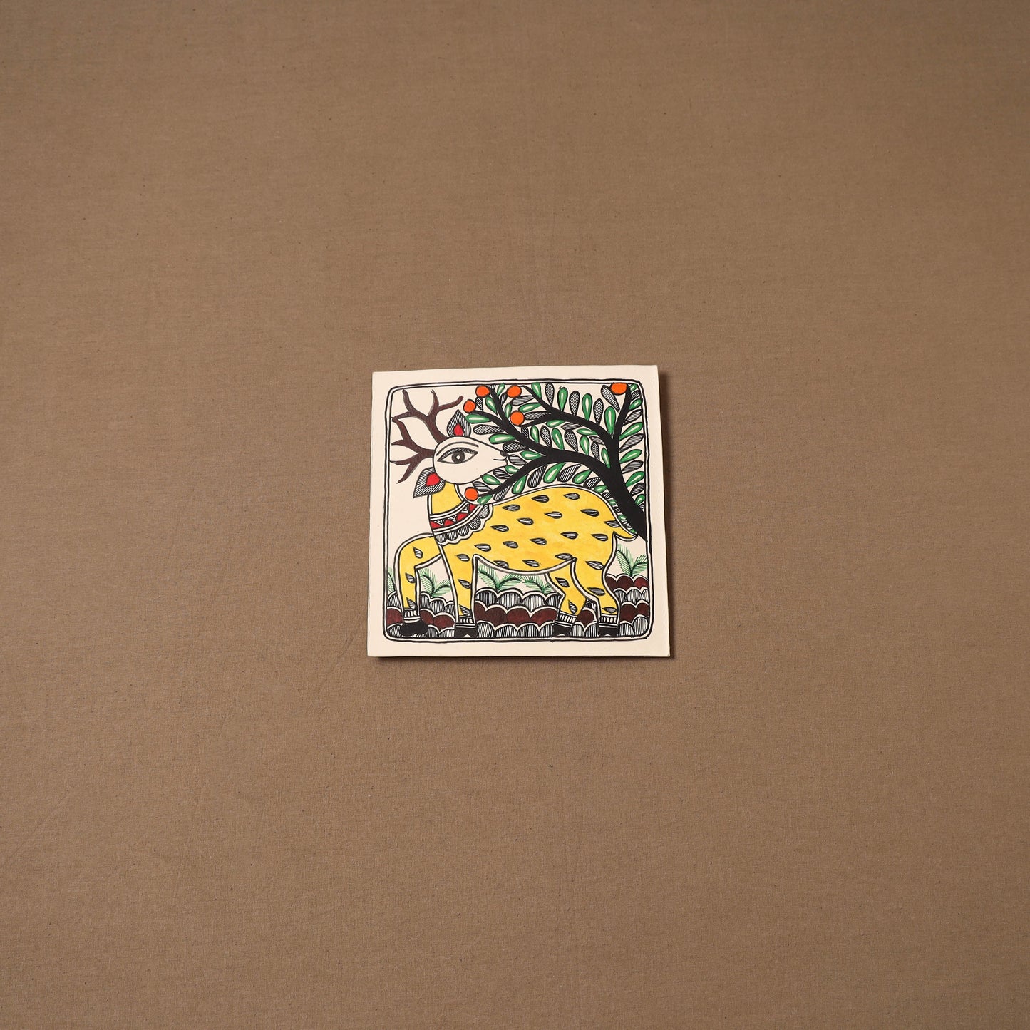 Handpainted madhubani painting by hira devi (7 x 7 in) 179