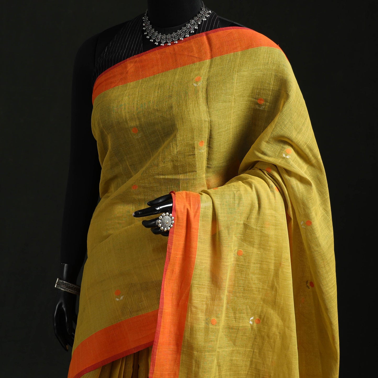 Yellow - handspun handloom cotton srikakulam jamdani saree