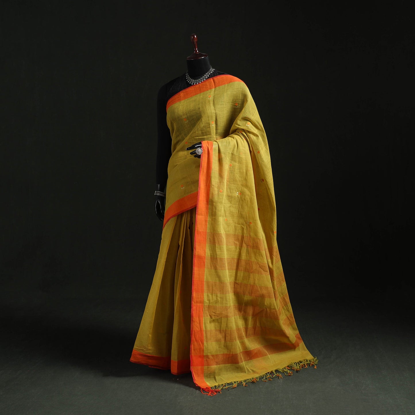 Yellow - handspun handloom cotton srikakulam jamdani saree