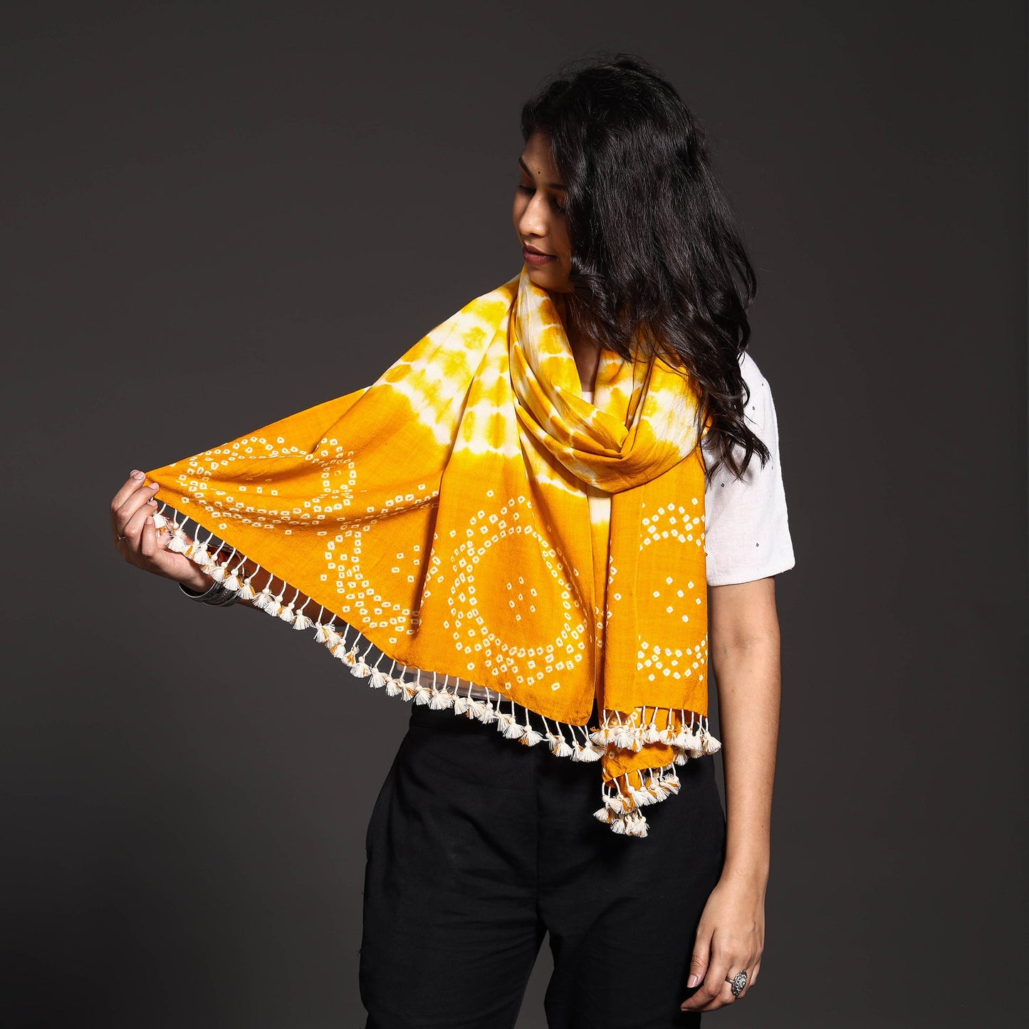 Handwoven Tie-Dye Merino Wool Shibori & Bandhani stole