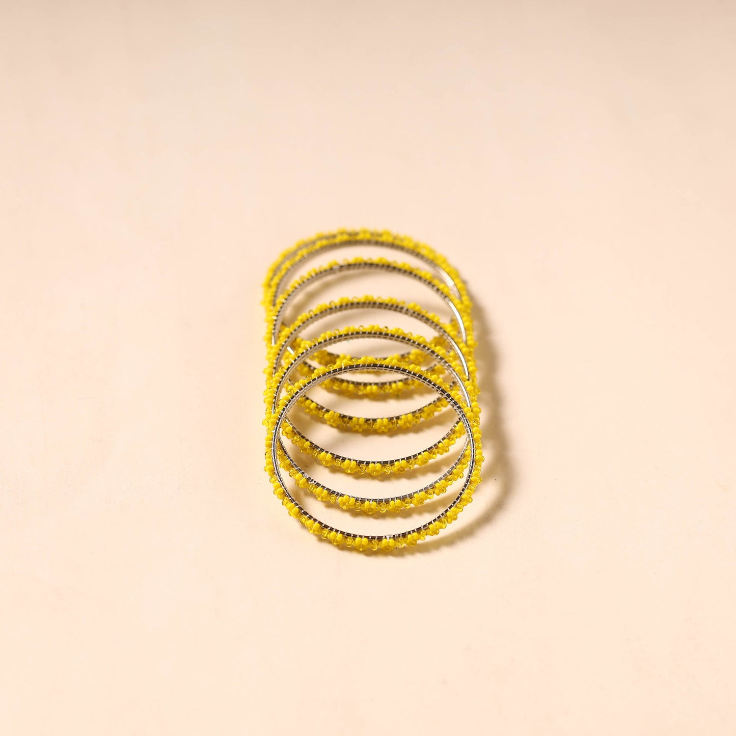 Yellow - hapur flower beadwork bangles by aagaz (set of 6)