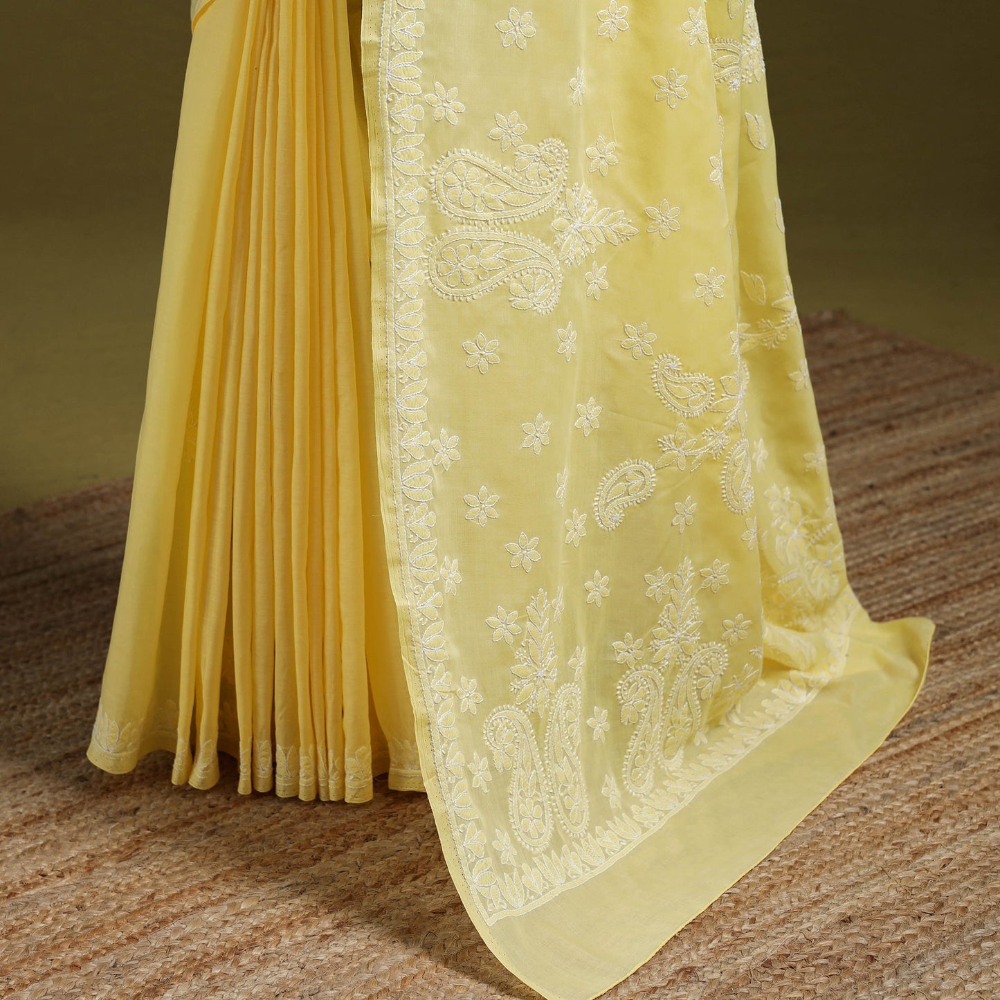 Heavy hand embroidered terivoile cotton lucknow chikan