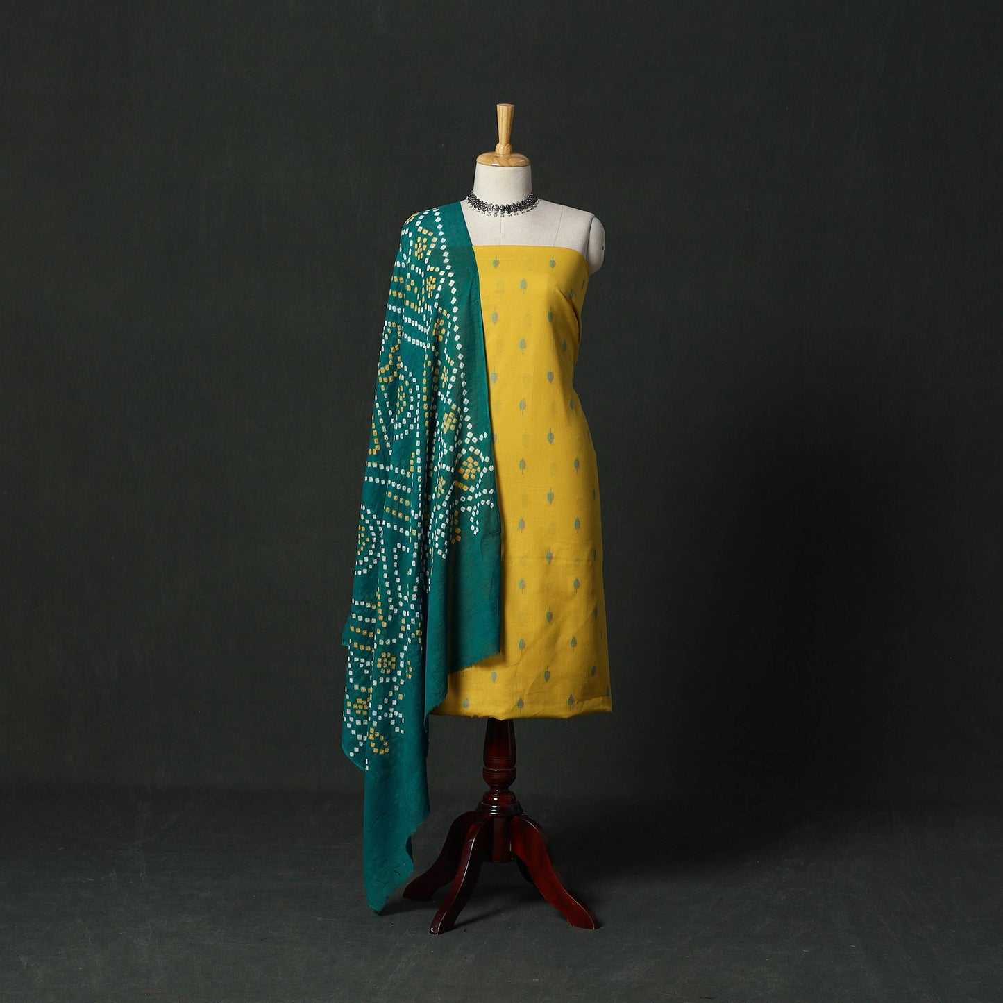Jacquard cotton 2pc unstitched dress material with earrings