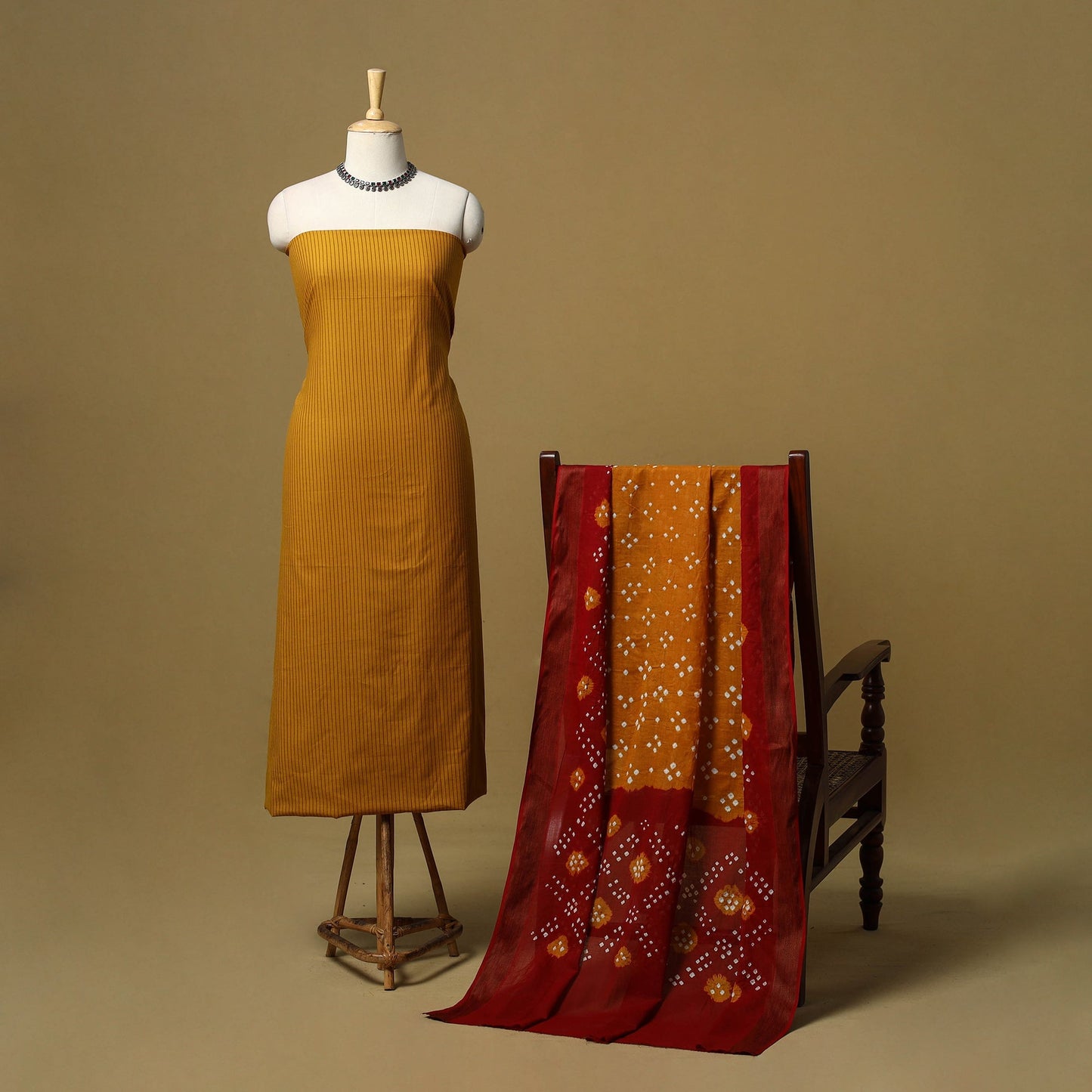 Jacquard cotton 2pc unstitched dress material with earrings