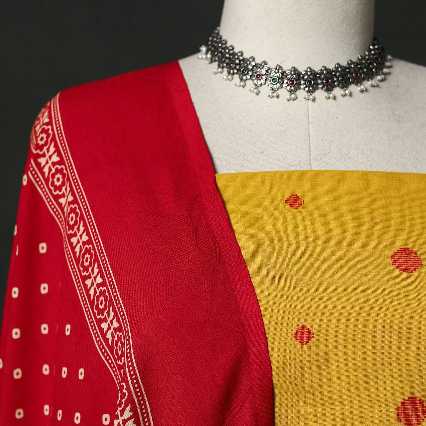 Jacquard cotton 2pc unstitched dress material with earrings