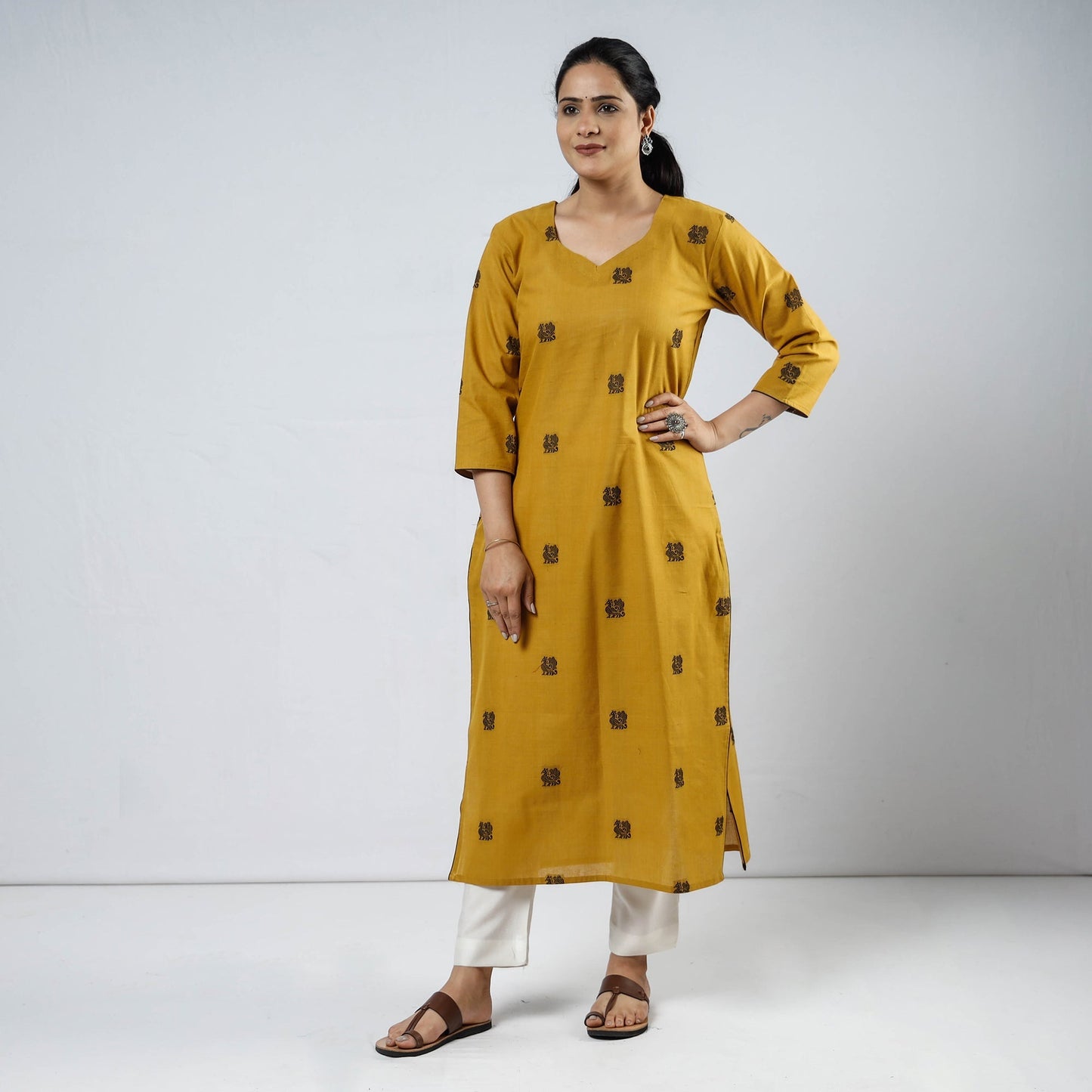 Jacquard Cotton Long Kurta for Women