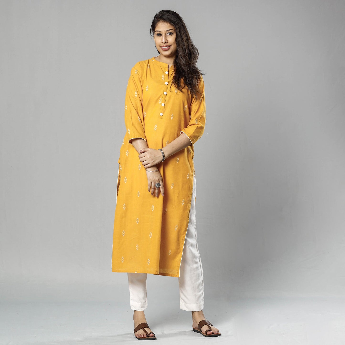 Jacquard Cotton Long Kurta for Women