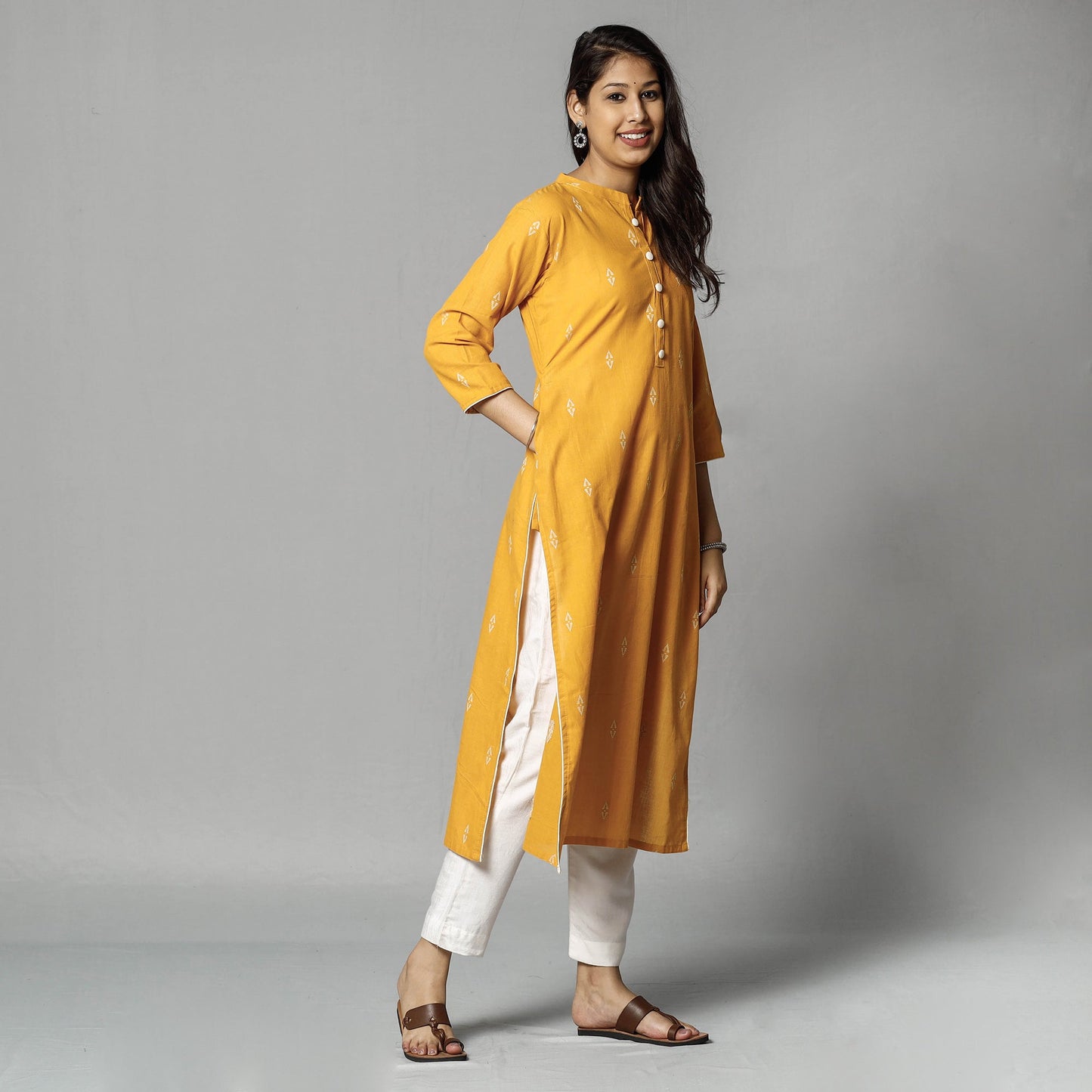 Jacquard Cotton Long Kurta for Women