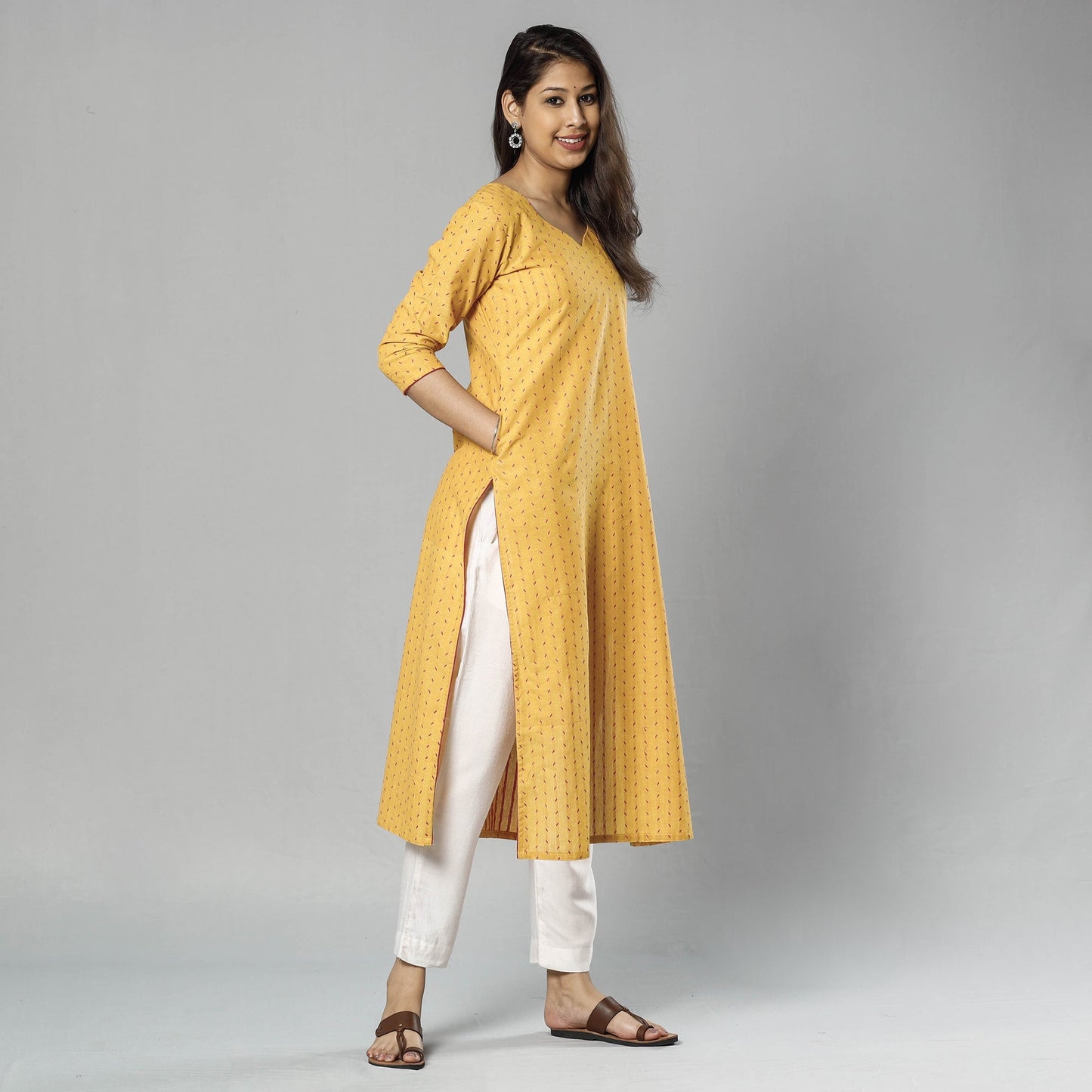 Jacquard Cotton Long Kurta for Women