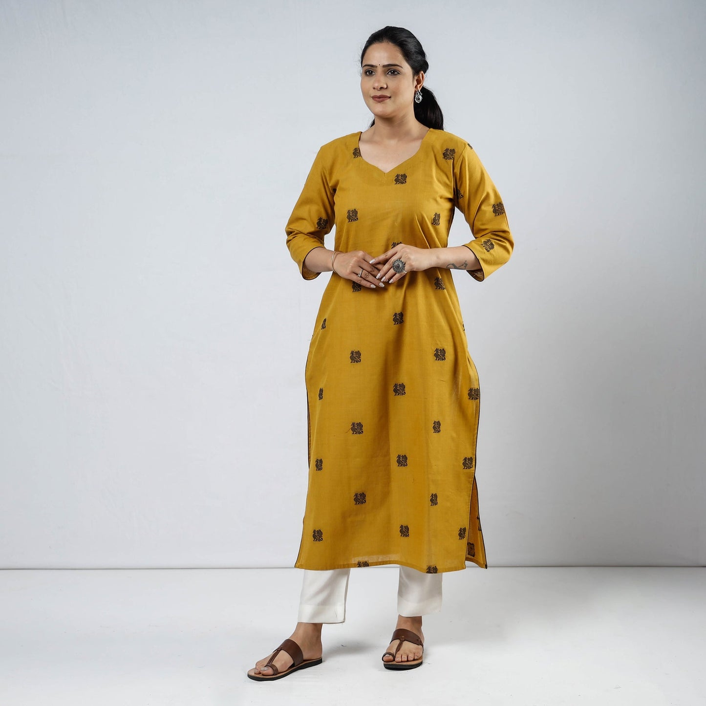 Jacquard Cotton Long Kurta for Women