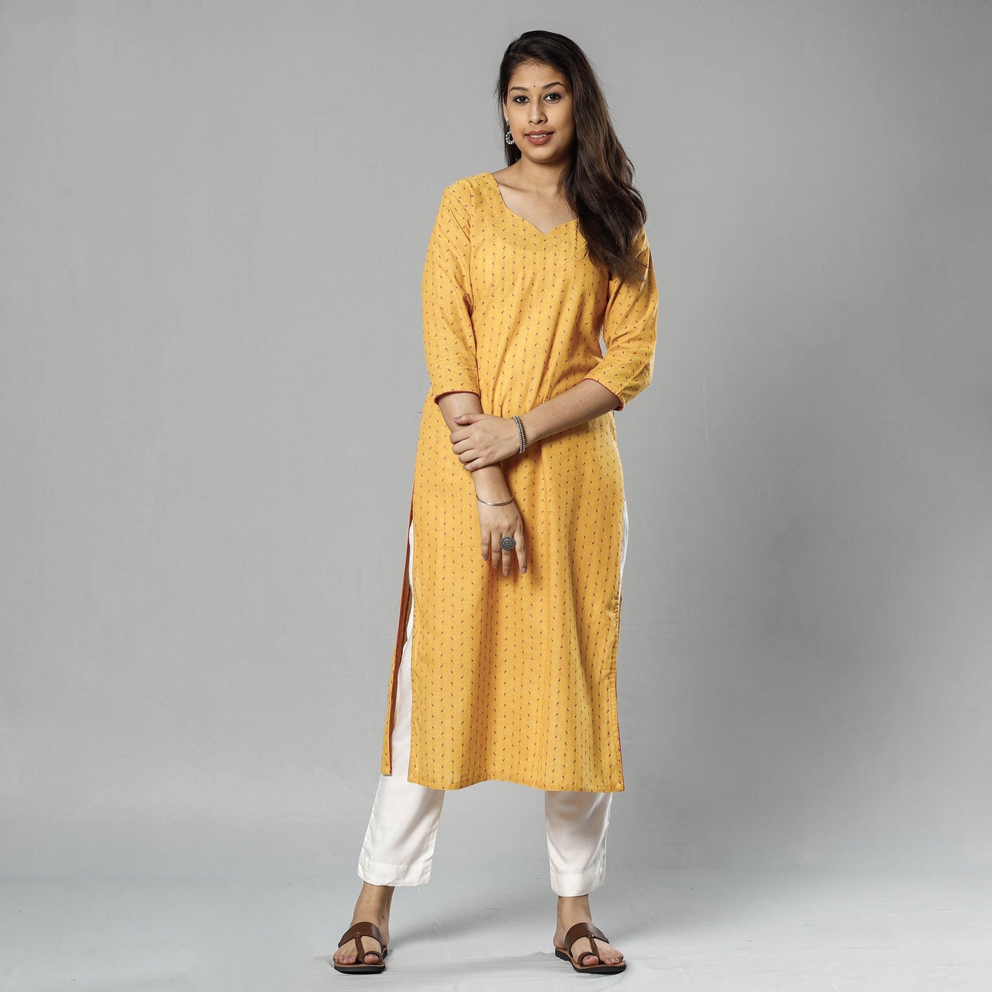 Jacquard Cotton Long Kurta for Women