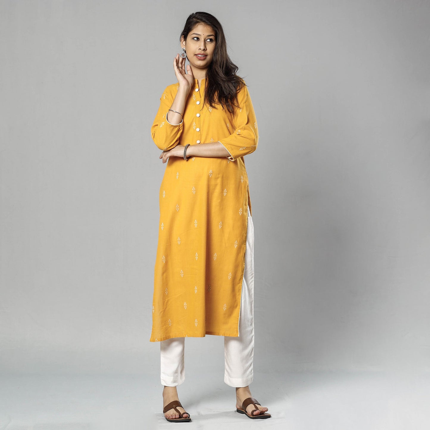 Jacquard Cotton Long Kurta for Women