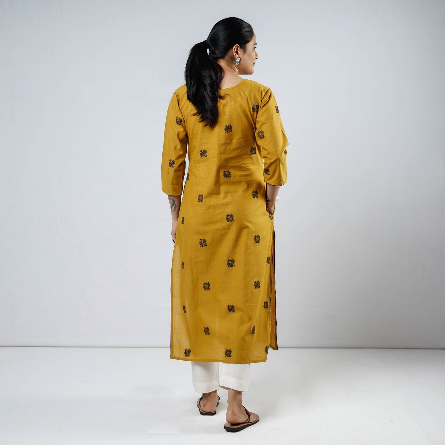 Jacquard Cotton Long Kurta for Women