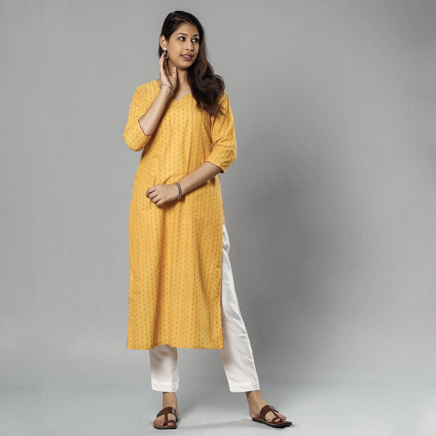 Jacquard Cotton Long Kurta for Women