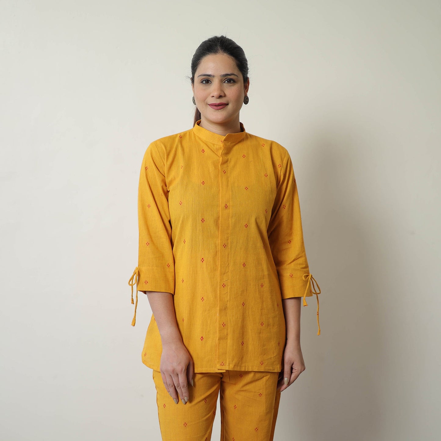 Yellow Jacquard Cotton Co-Ord Set Online at iTokri.com