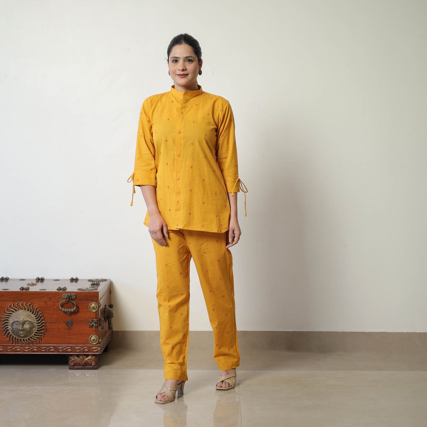 Yellow Jacquard Cotton Co-Ord Set Online at iTokri.com