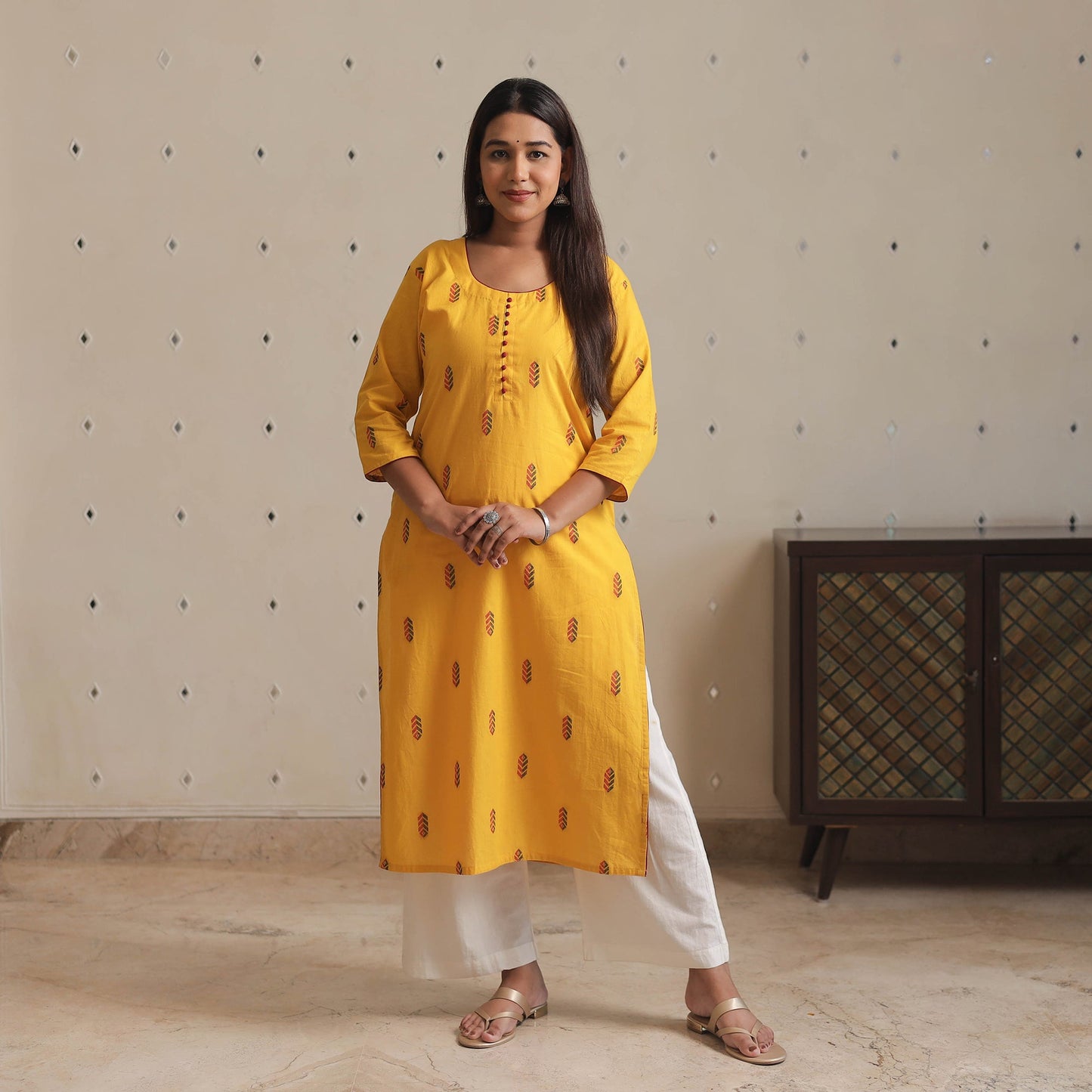 Jacquard Cotton Straight Kurta for Women