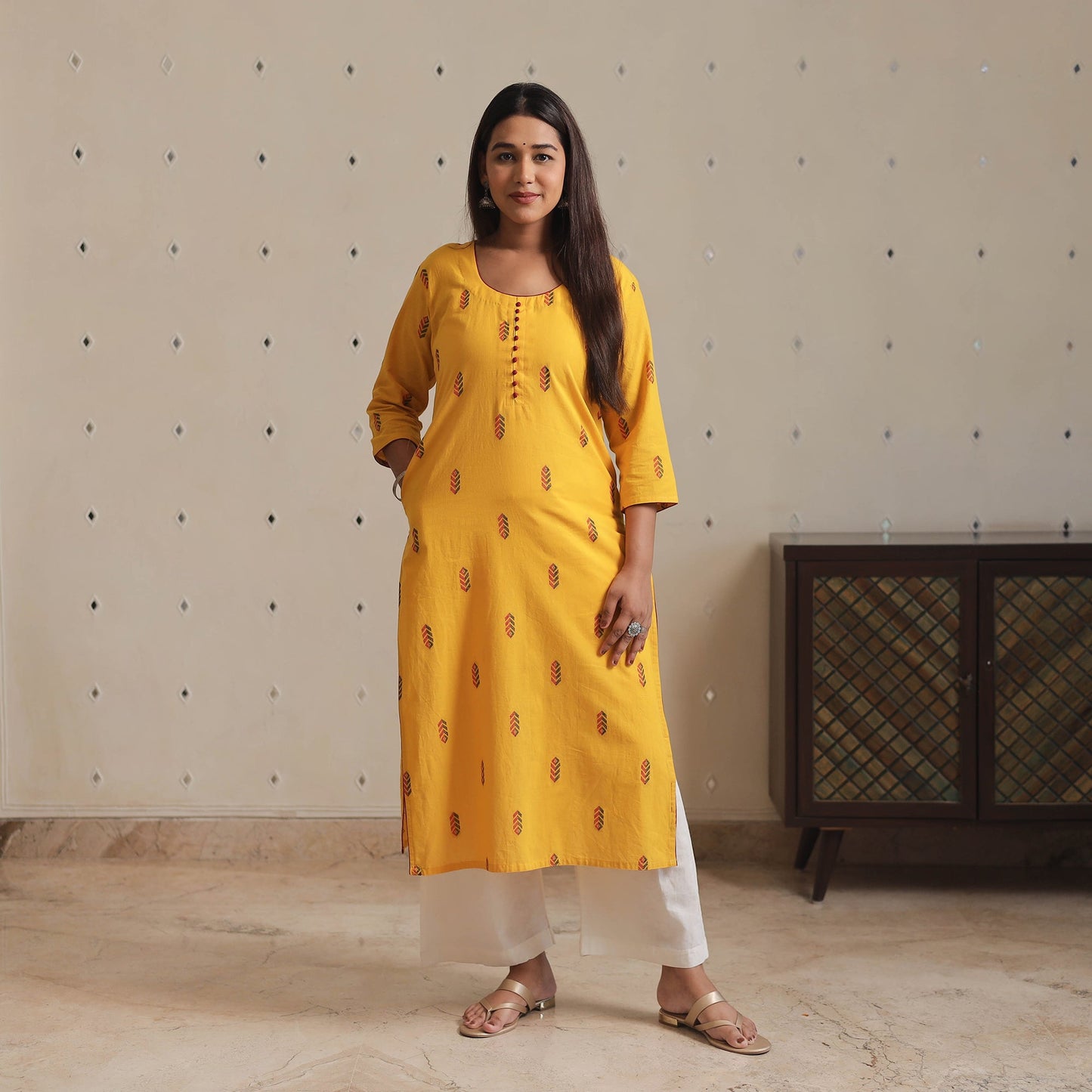 Jacquard Cotton Straight Kurta for Women