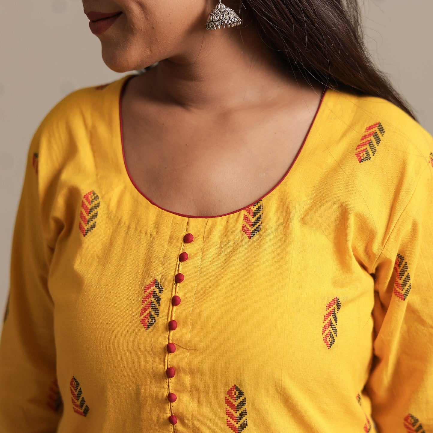 Jacquard Cotton Straight Kurta for Women